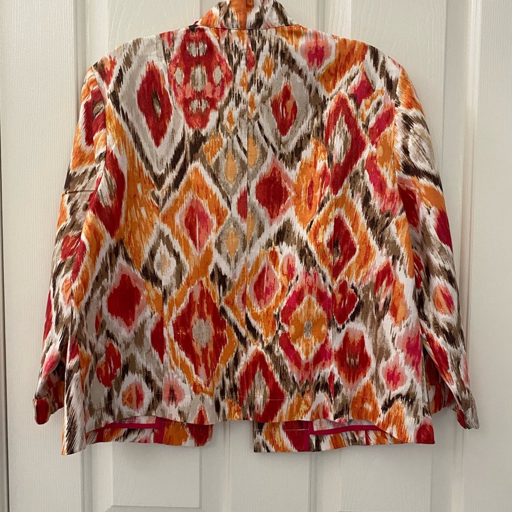 Chico’s Multi Color Ikat Print Open Front Jacket - Picture 8 of 10